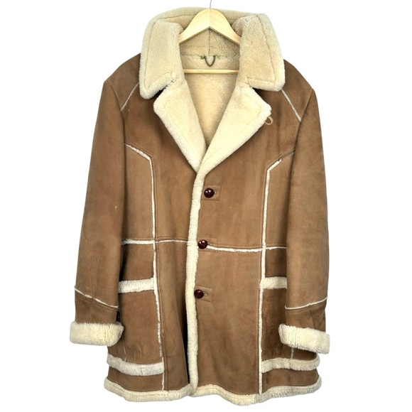 Makray Other - Makray Vintage Mens Suede Shearling Coat Lamb Leather 70s Penny Lane Tan Size 44